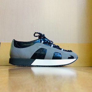 NEW Emporio Armani Brogue Sneakers Blue Patent Leather Silver Reflective